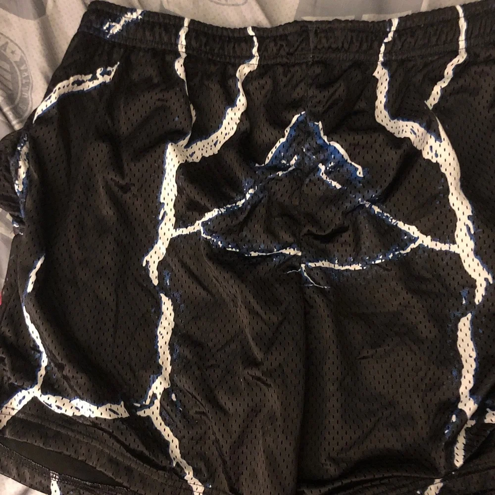 Men's Black Mesh Athletic Shorts with White Lightning Print